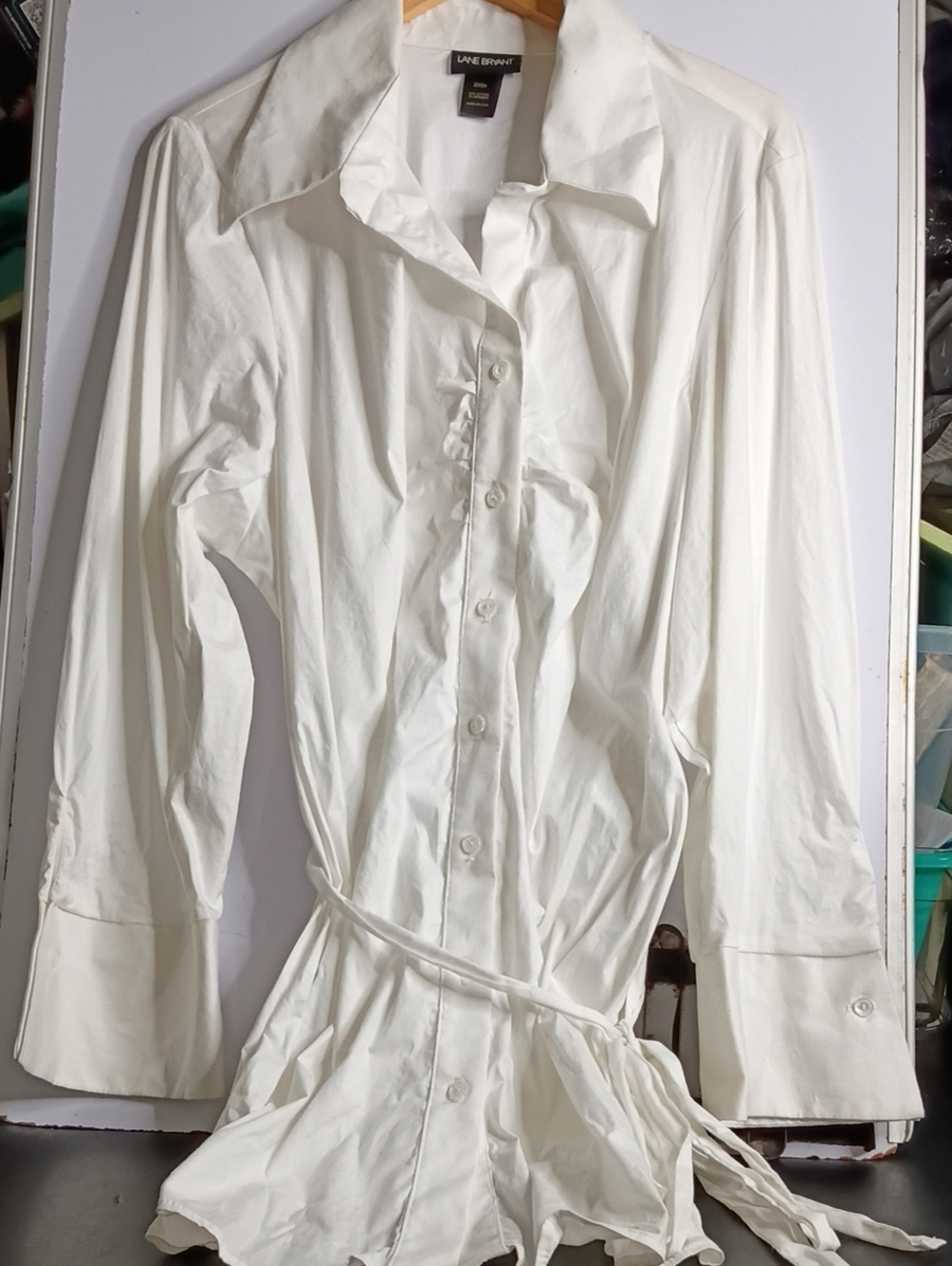 Lane Bryant White Button-Front Tie-Waist Shirt